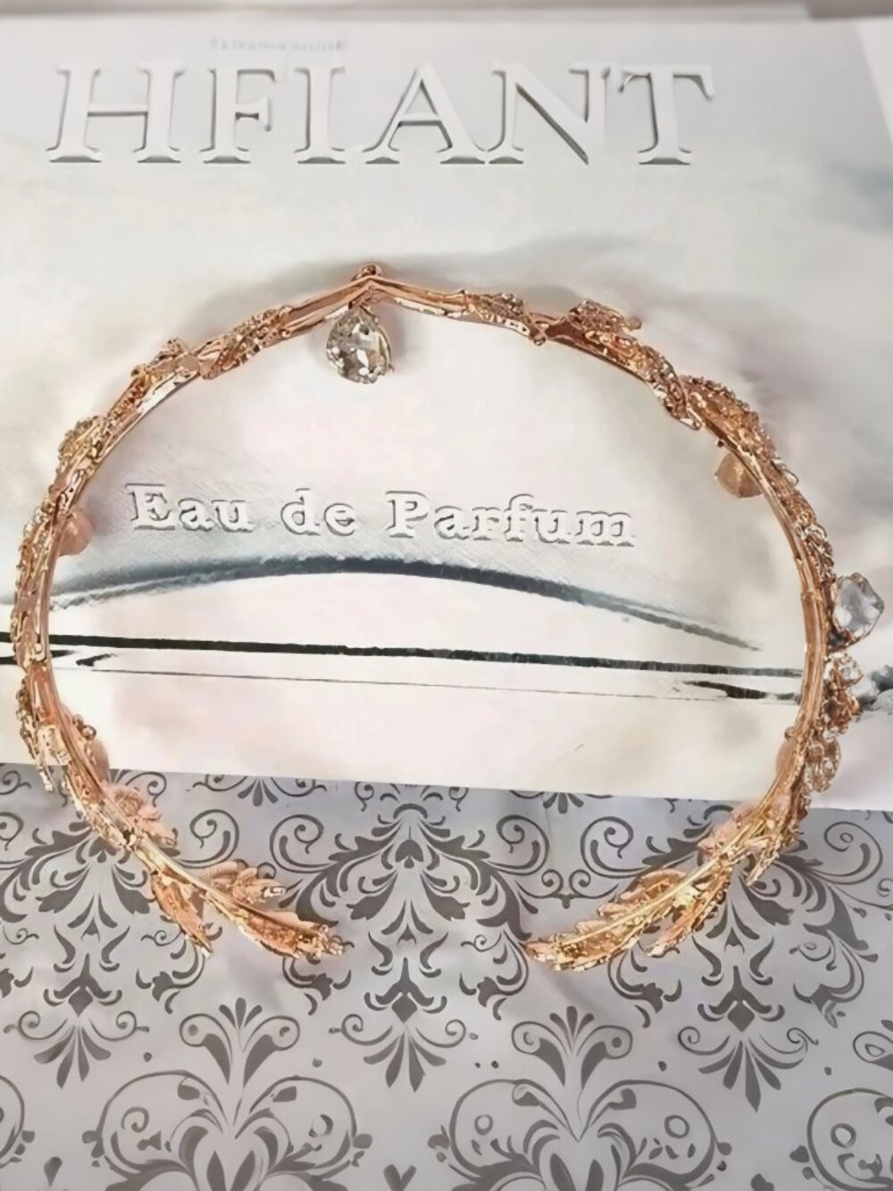 Hair Jewelry Crown Tiara Baroque Gold Crystal Wedding Bridal 7"x 7" NWOT